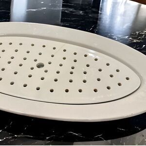 Vintage Arabia ironstone oval oblong serving platter with drainage tray.
